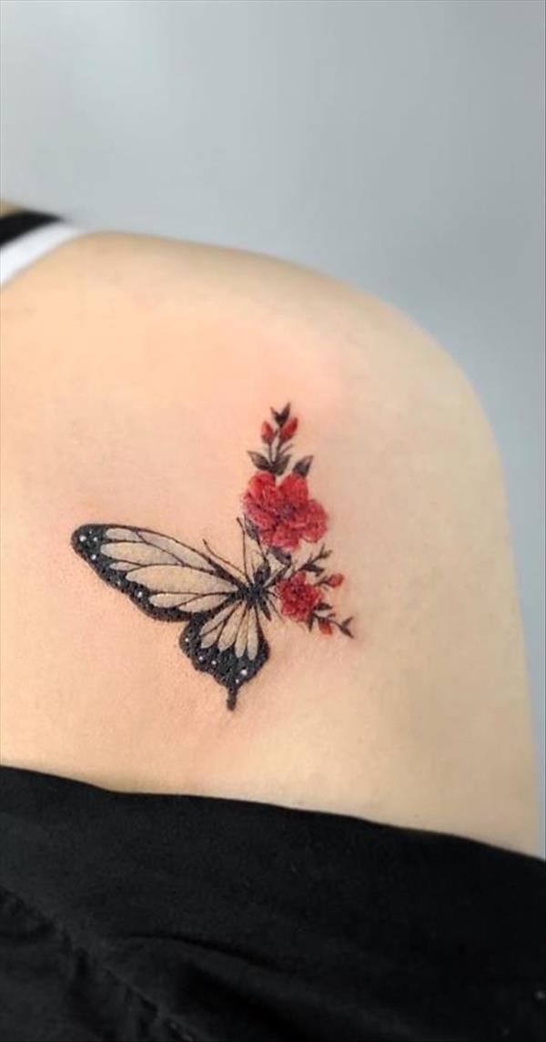 Tattoo of half butterfly and half flower