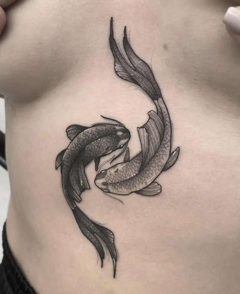 Yin Yang Black Work Koi Fish Tattoo