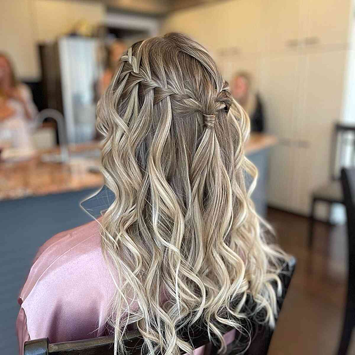 bohemian waterfall braids for wedding goers