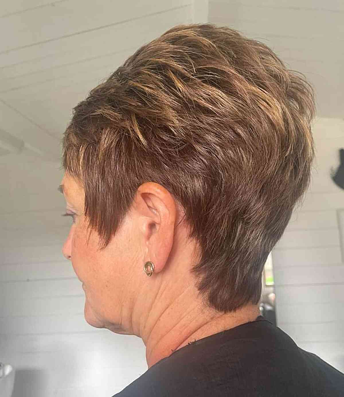choppy brown pixie with high crown layers for year olds