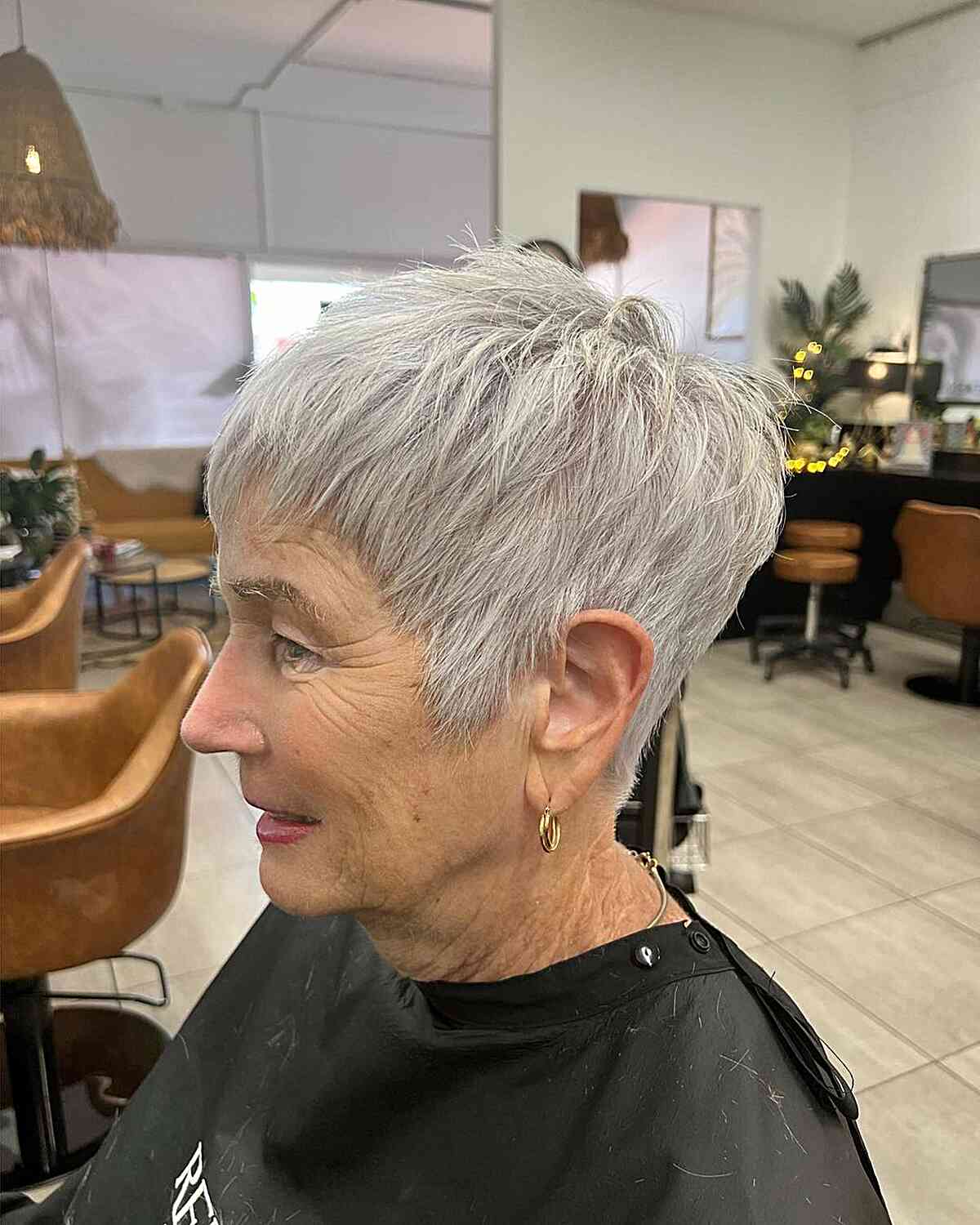 classic choppy grey pixie with crown layers for women and up