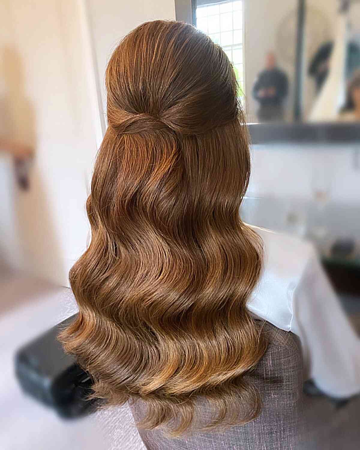 half up with hollywood waves for wedding attendees