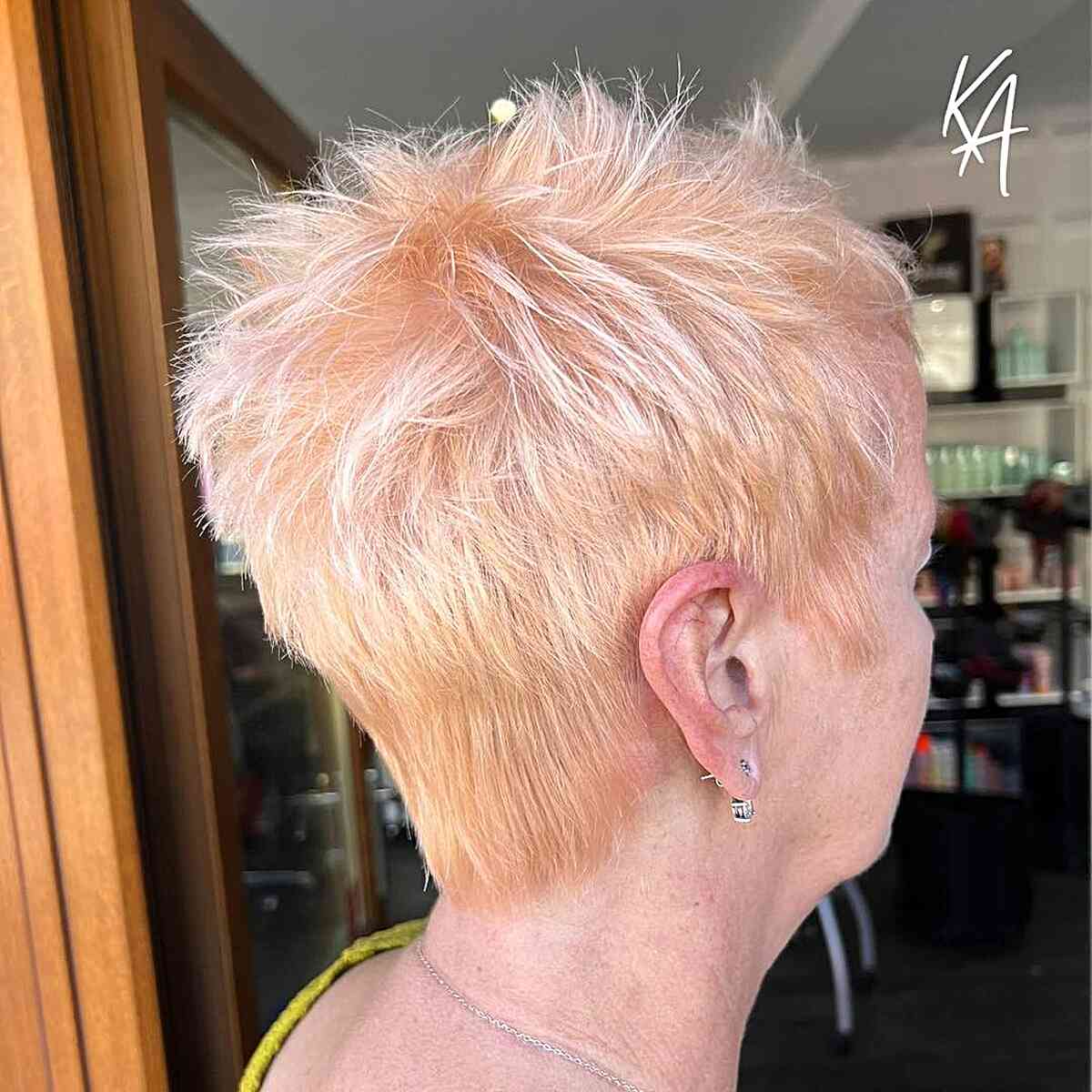 pastel copper with short choppy cut on women in their s