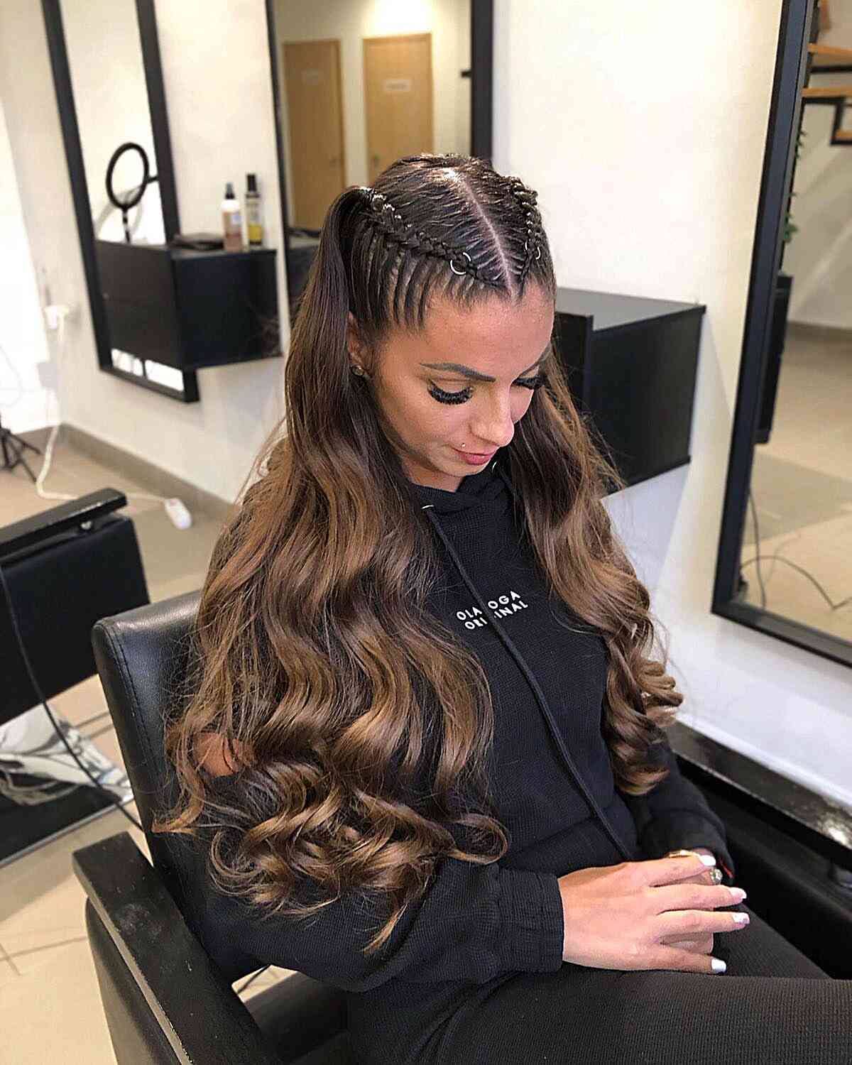 two braid style with long waves graduation style for girls