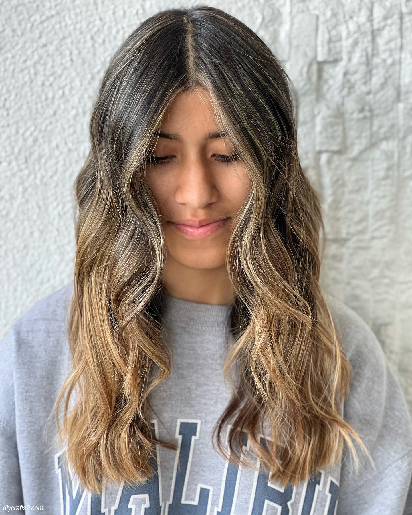 Icy Silver Brown Hair With Caramel Highlights