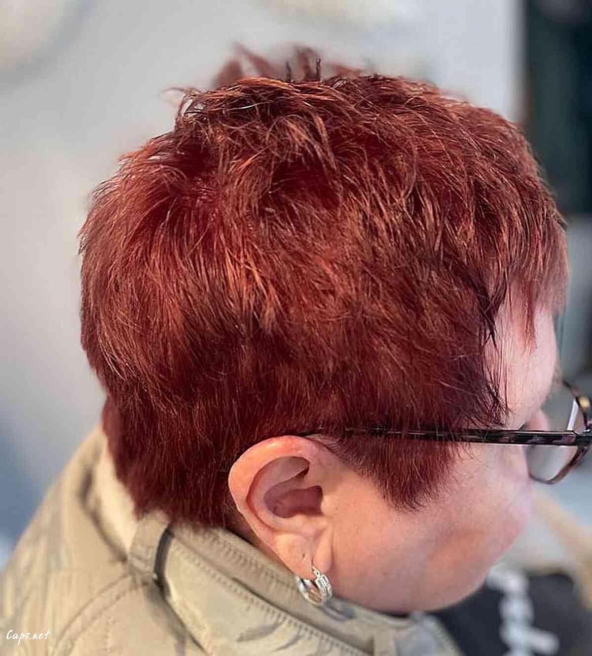 burgundy red for year old womens short choppy haircut