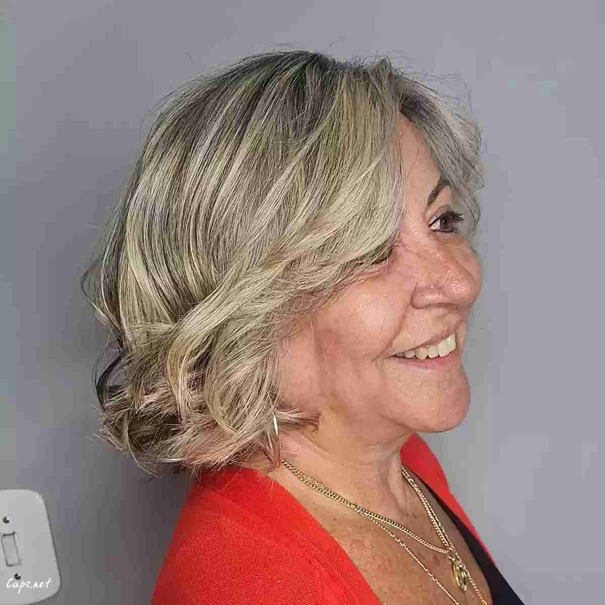 light blonde bob with face framing layers for older ladies and up