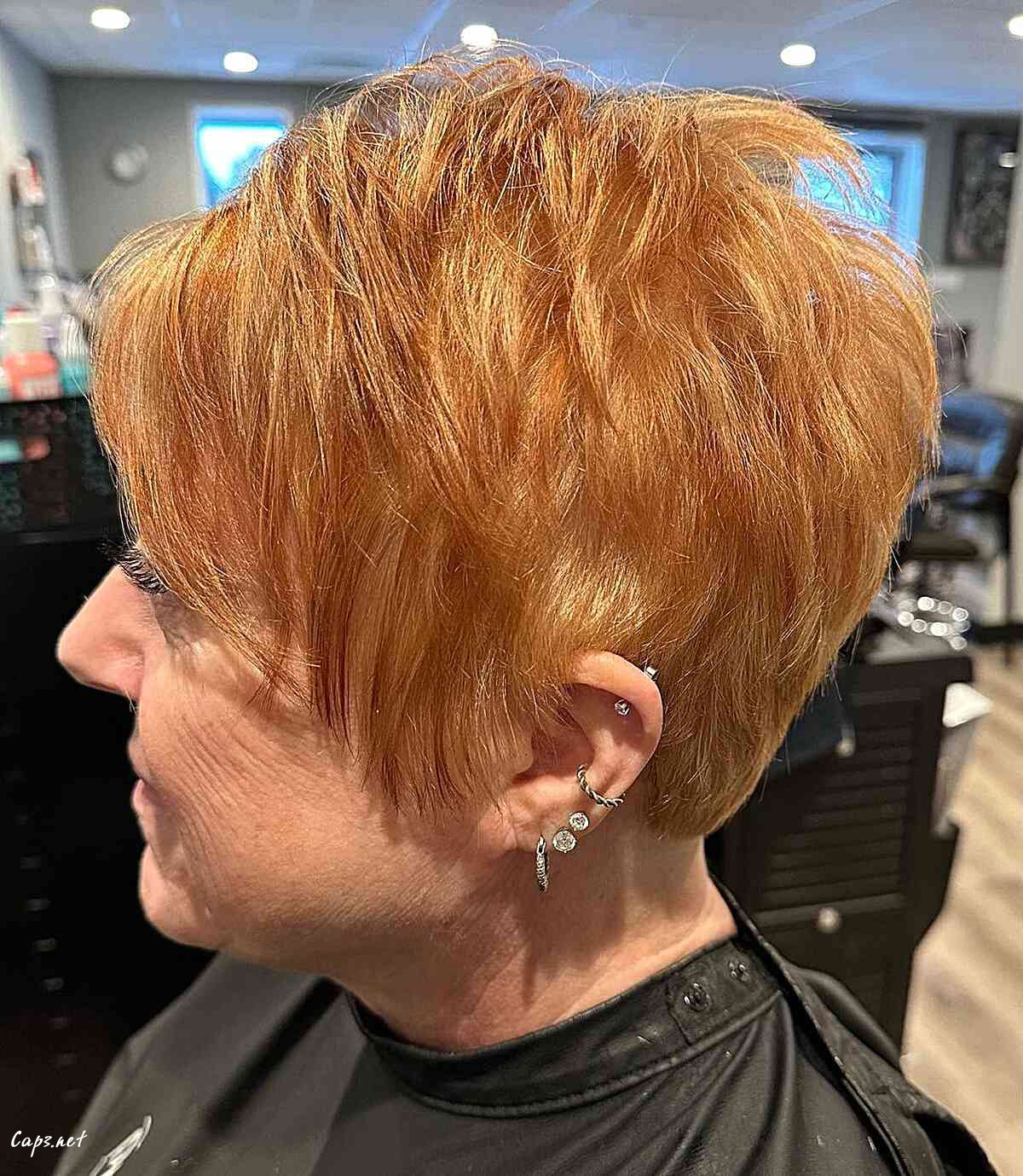 light copper with choppy pixie cut for women over