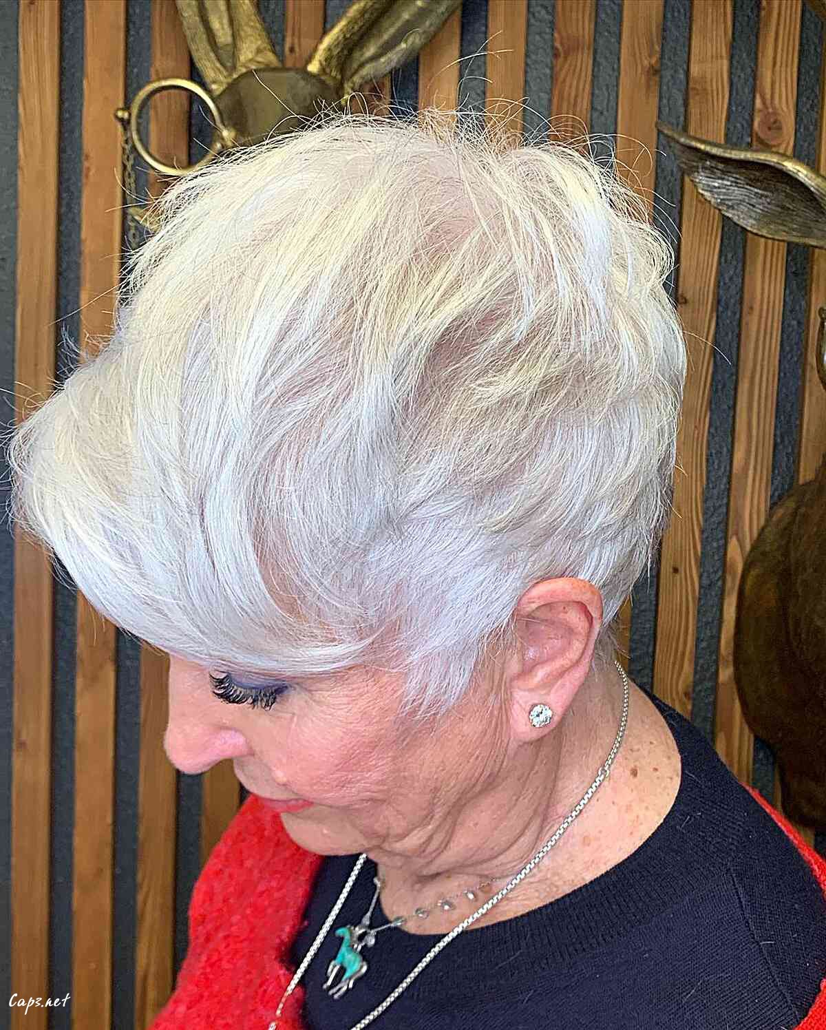 platinum white pixie hair for seniors aged