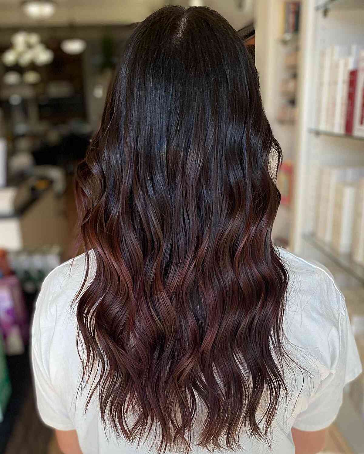 dark chocolate burgundy balayage hair