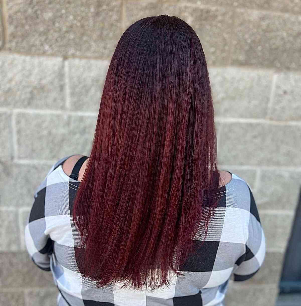 dark rooted burgundy balayage ombre