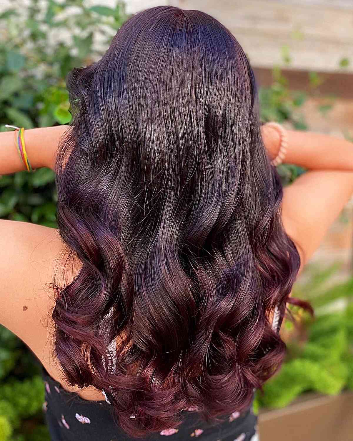 soft wavy deep burgundy balayage hair