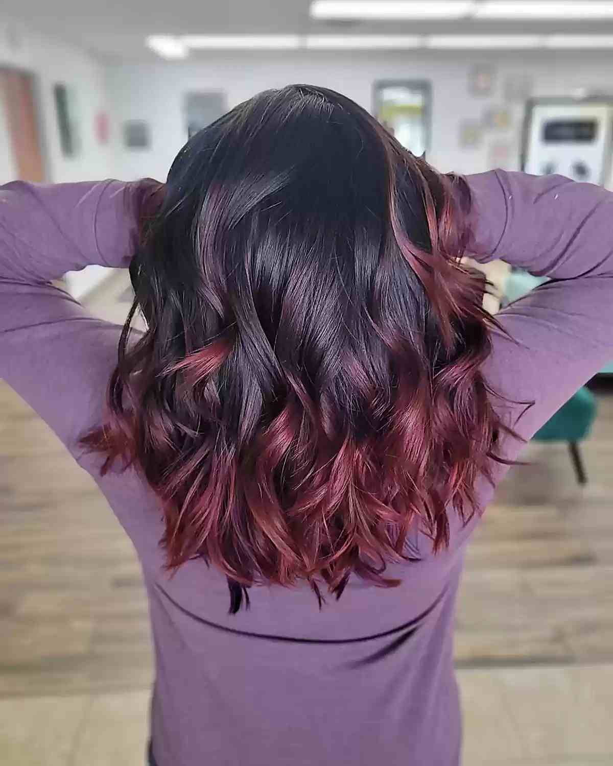 vibrant burgundy balayage hair ends