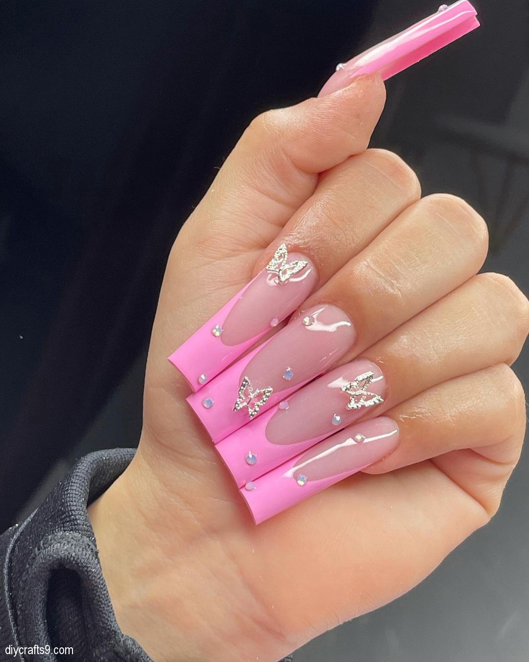 Butterfly Nails With Diamonds