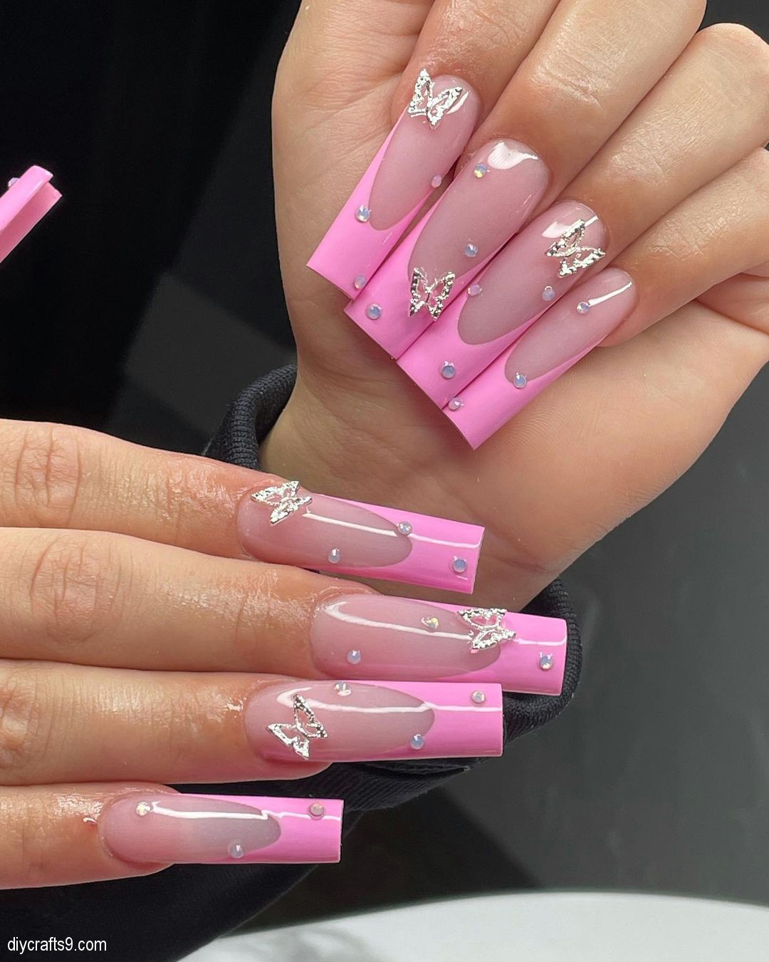 Butterfly Nails With Diamonds
