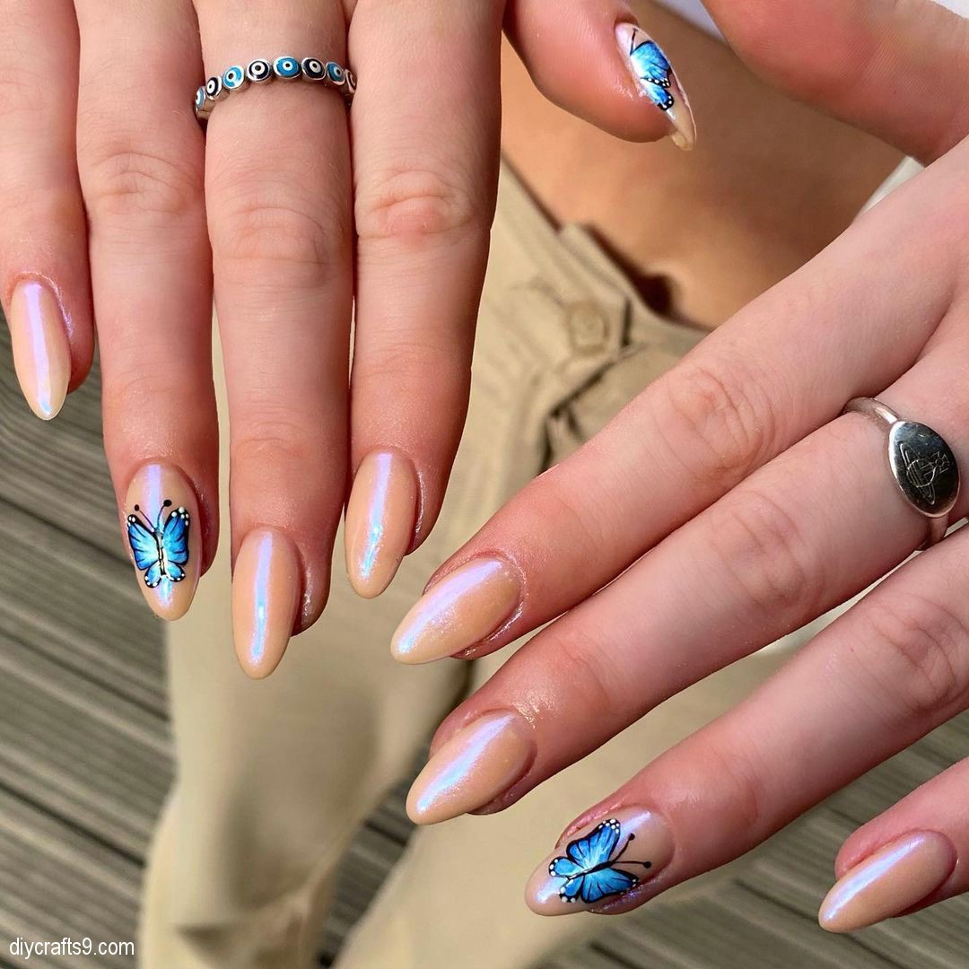 Clear Blue Butterfly Nails