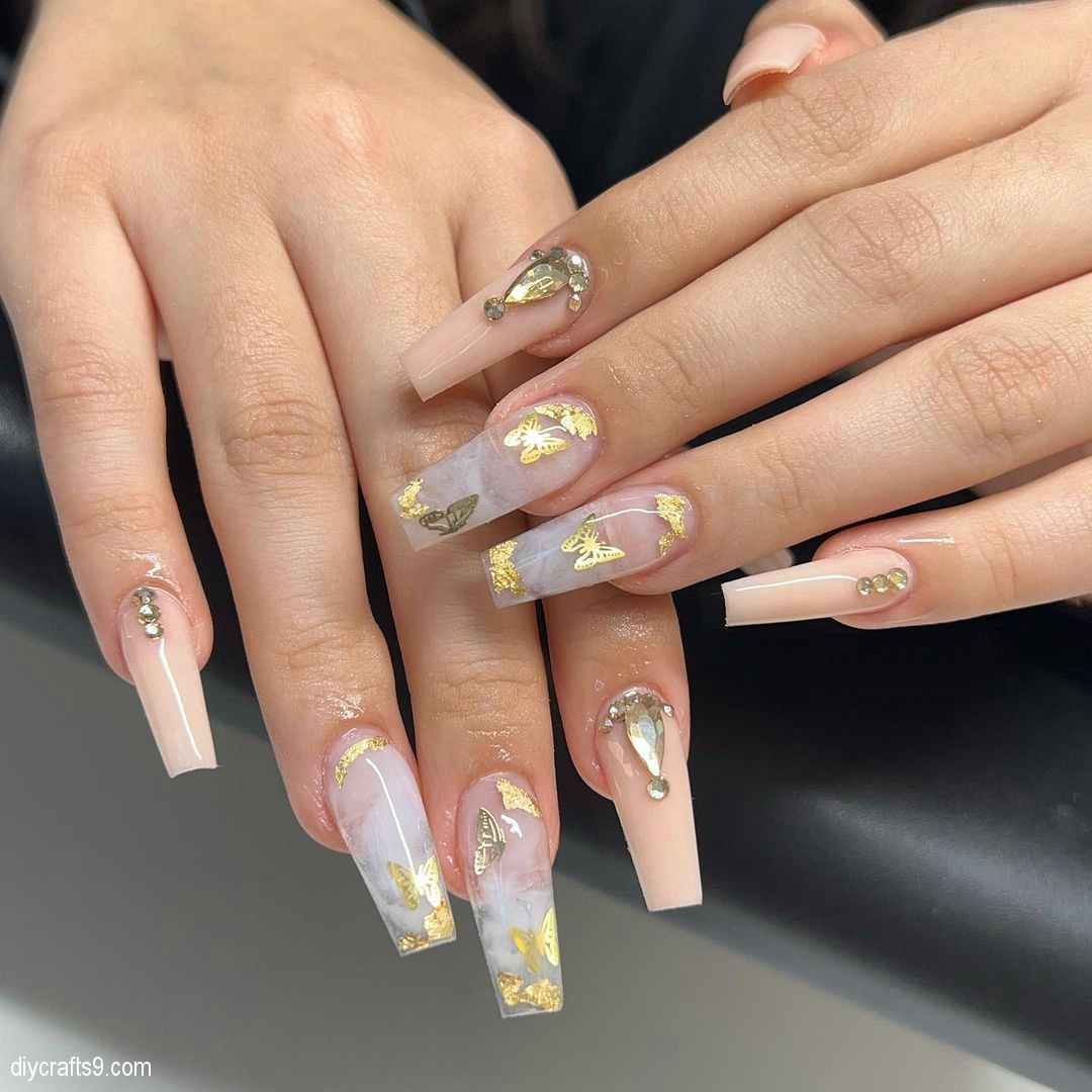 Gold Butterfly Nails