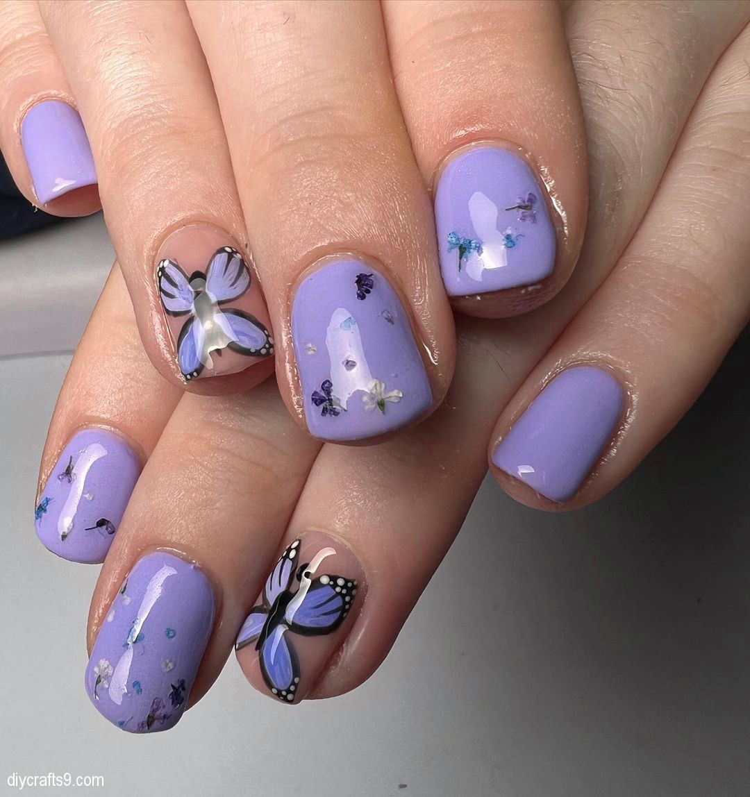 Light Purple Nails With Butterflies