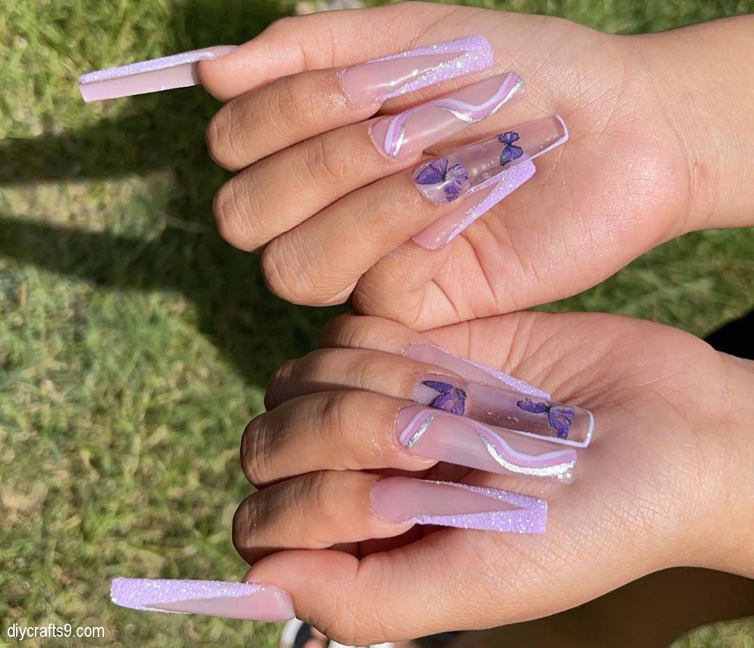 Lilac Nails With Butterflies