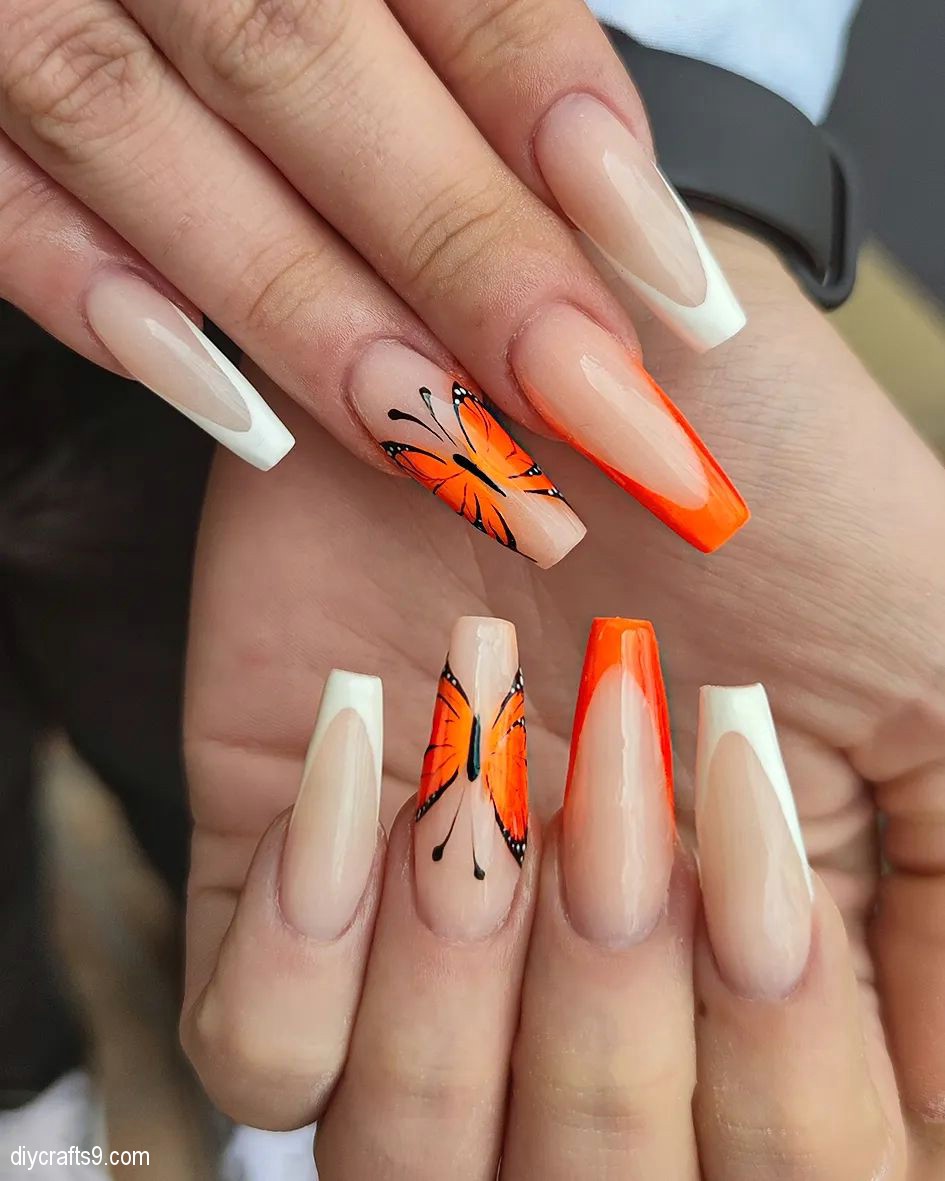 Orange Butterfly Nails