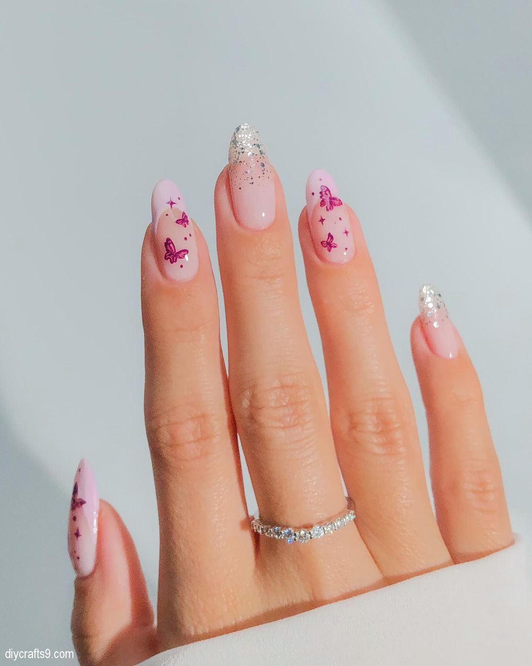 Pink Butterfly Nails