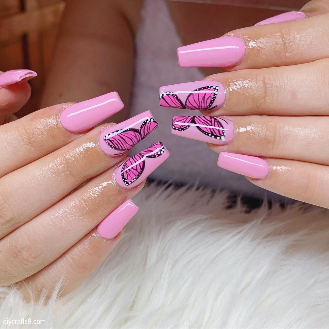 Pink Nails With Butterflies