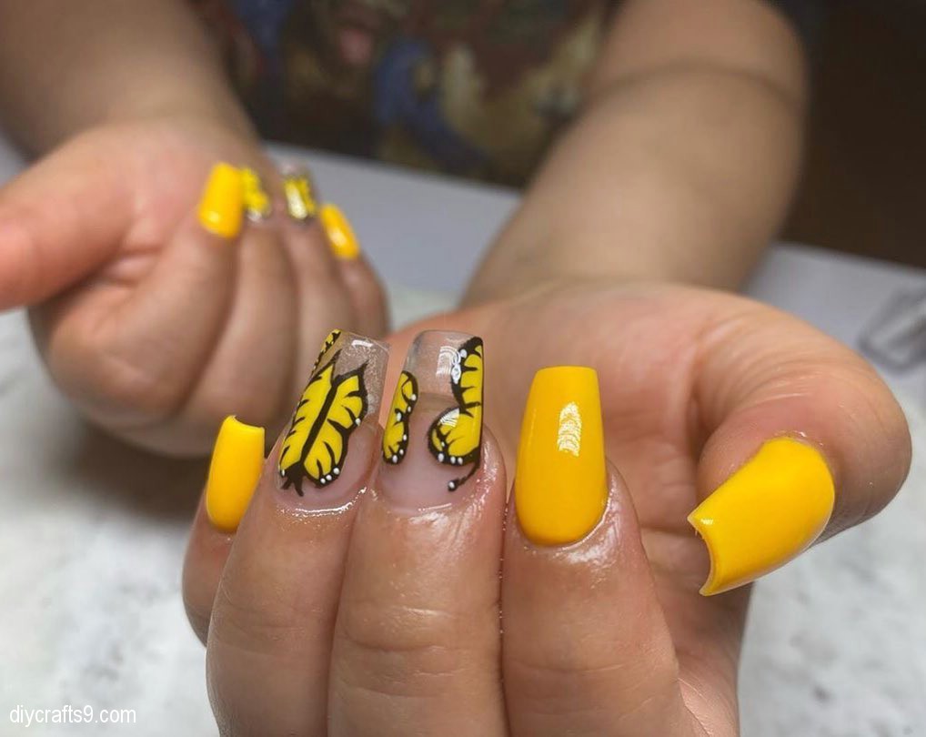 Yellow Butterfly Nails