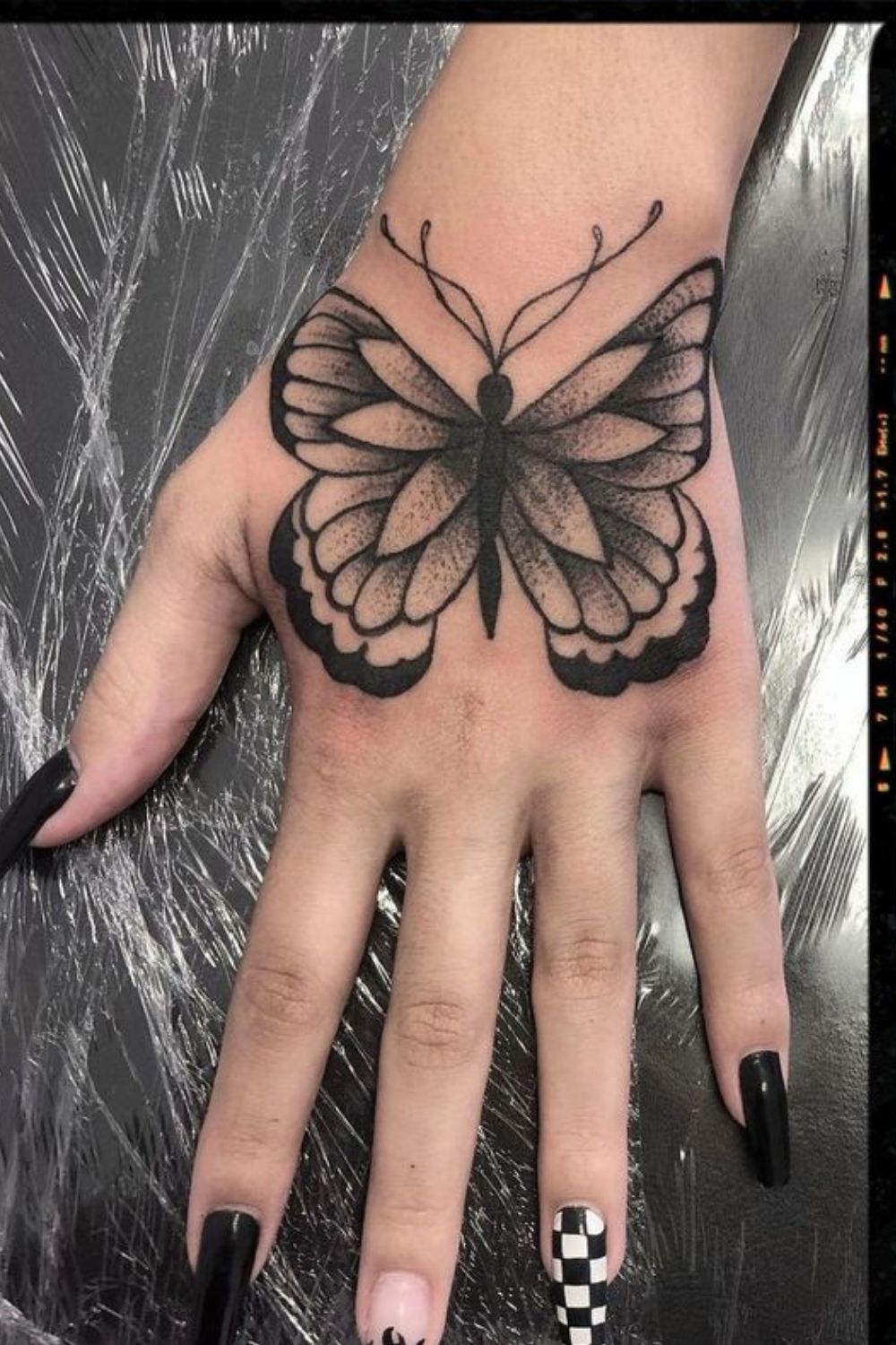 Dotwork Butterfly Hand Tattoo