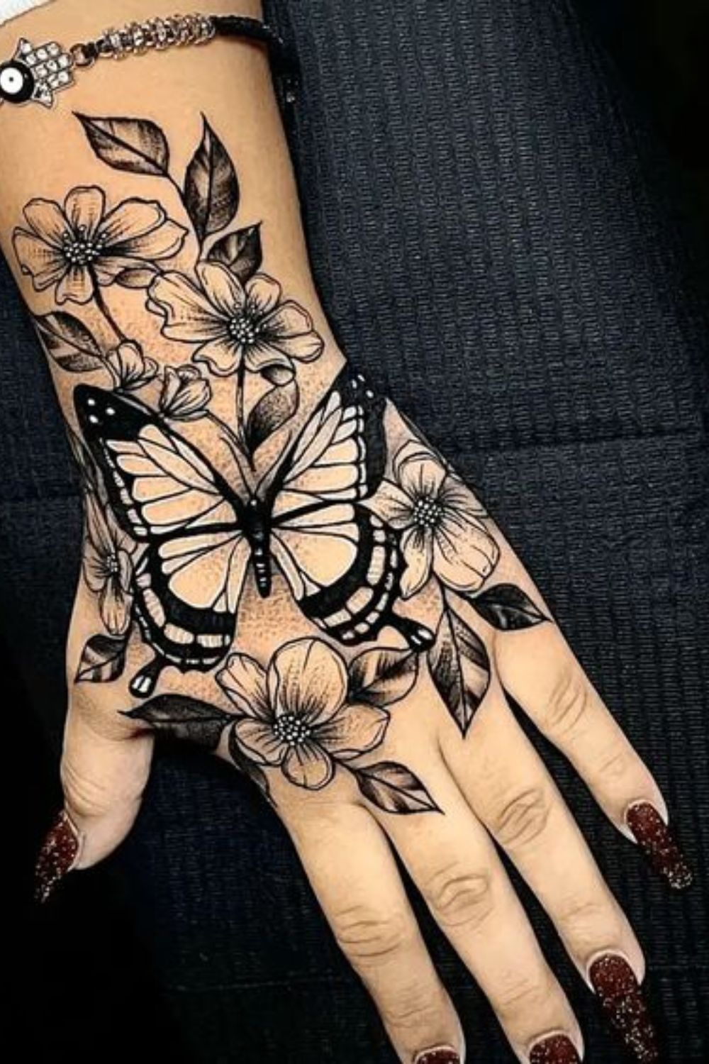 Floral Butterfly Hand Tattoo